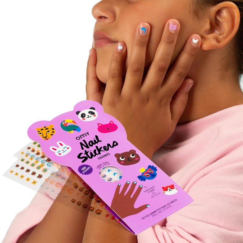 omY Friends & Animals Nail Stickers for Kids - 200 Stickers, Waterproof, Durable, Fun, Creative Designs | Strong Enough to Last Through Hand Washing - Easy to Apply, Safe, Non-Toxic | Age 3 and Up - Image 1